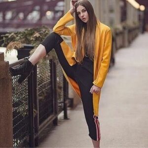 Zara | Mustard Yellow Faux Suede Trench Long Open Coat Jacket Size Small